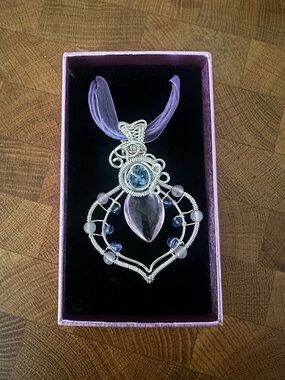Handcrafted Silver Wire Glass Pendant Necklace - Purple